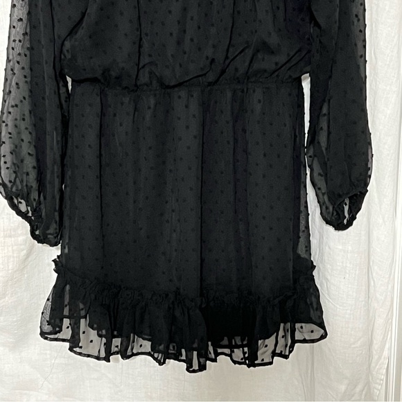 Women's Blue Rain Short Dress Ruffles Black Sheer Long Sl Elastic waist Size L - Picture 4 of 8